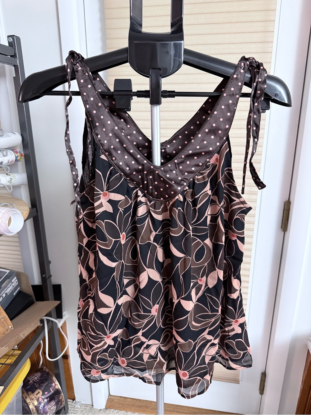 vintage Y2K-style Mixit sleeveless Tie-Shoulder floral flowy Camisole semi sheer